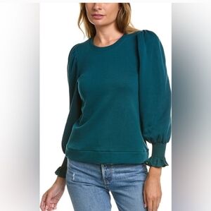 NATION LTD CECILE SWEATSHIRT WITH SMOCKING GREEN  SZ M